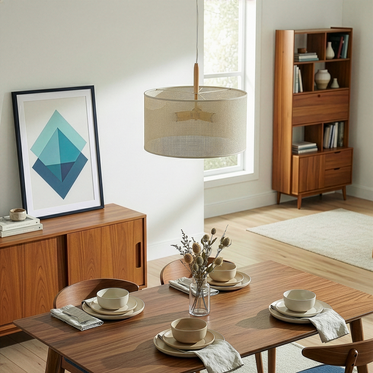Glacier Pendant Lamp - Oak + Natural + Gold from Ashcroft Furniture - Luna Furniture