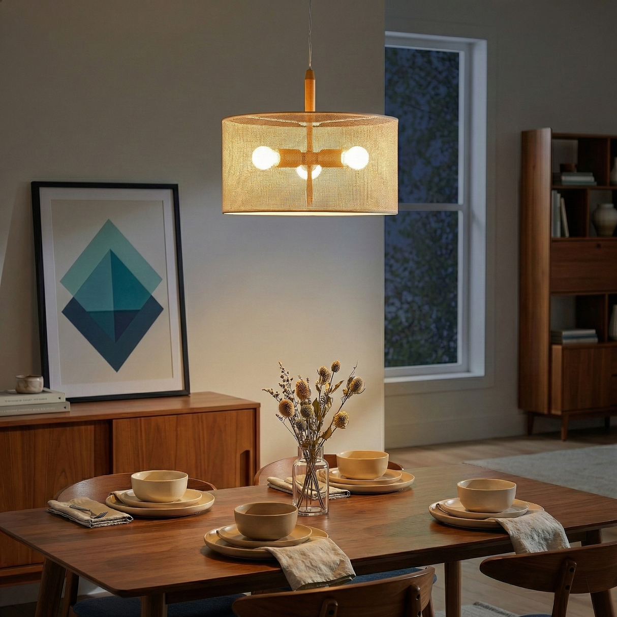 Glacier Pendant Lamp - Oak + Natural + Gold from Ashcroft Furniture - Luna Furniture