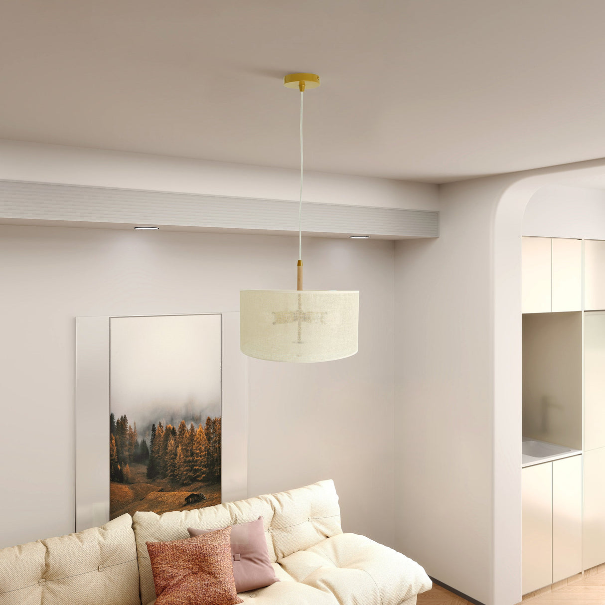 Glacier Pendant Lamp - Oak + Natural + Gold from Ashcroft Furniture - Luna Furniture