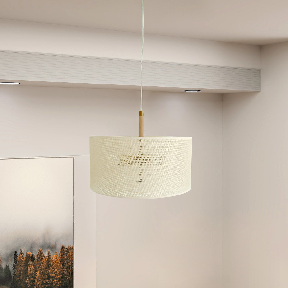Glacier Pendant Lamp - Oak + Natural + Gold from Ashcroft Furniture - Luna Furniture