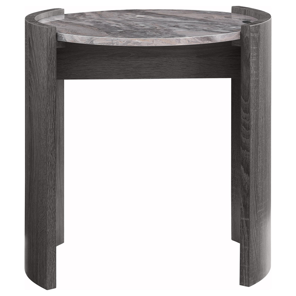 Gladstone Distressed Gray Round Faux Marble Top End Table from Coaster - Luna Furniture