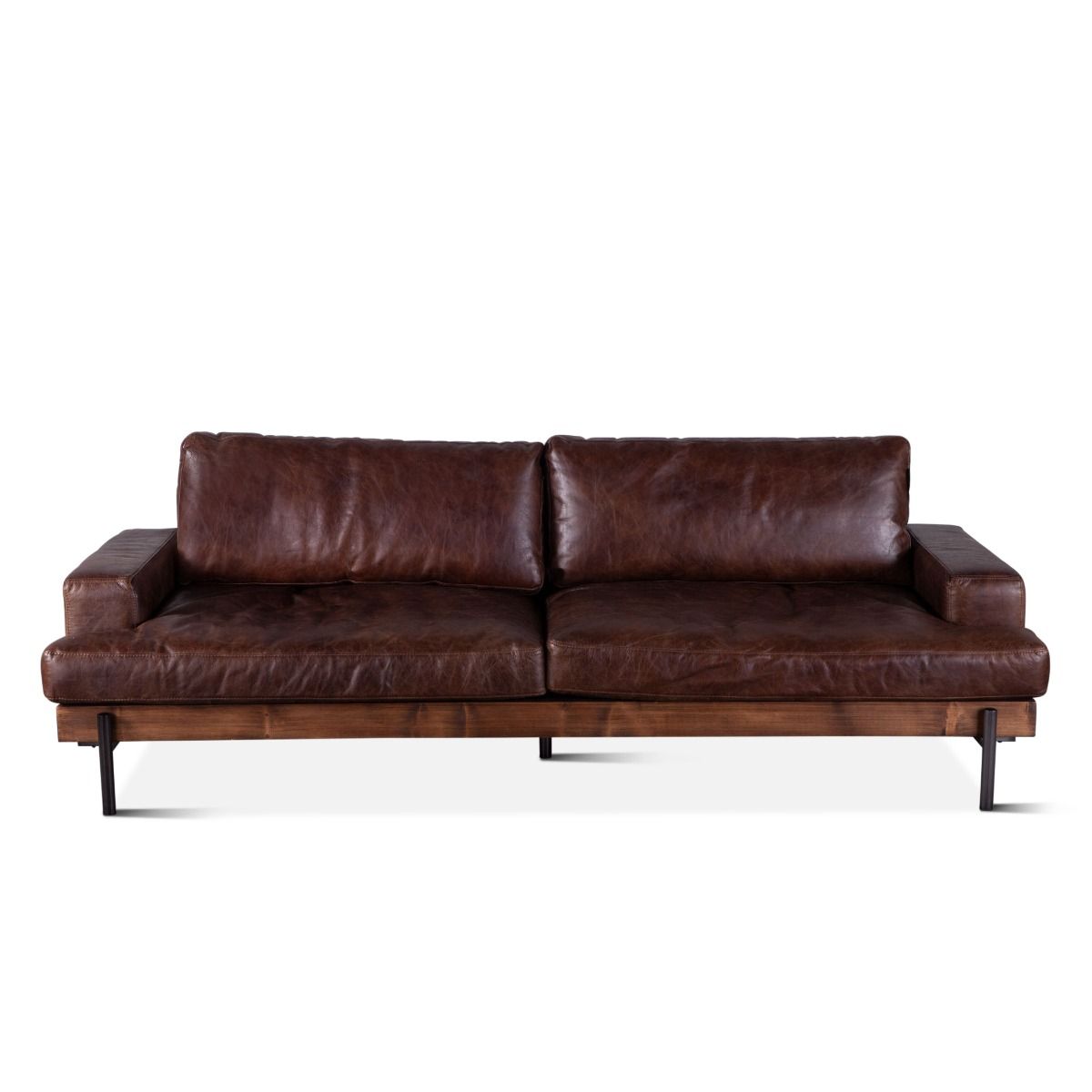 Portofino Industrial 94" Sofa in Geisha Brown Leather from Home Trends & Design - Luna Furniture