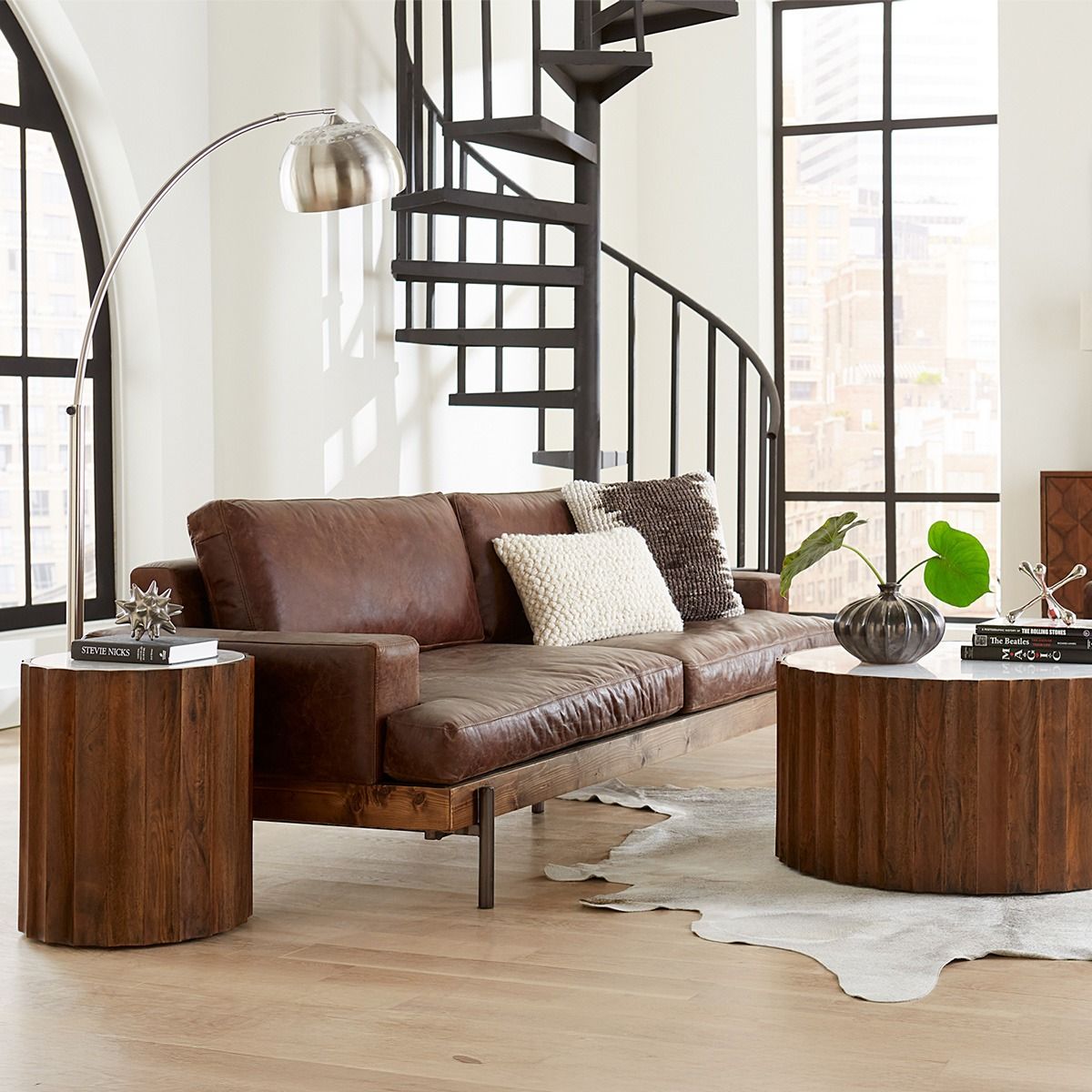 Portofino Industrial 94" Sofa in Geisha Brown Leather from Home Trends & Design - Luna Furniture