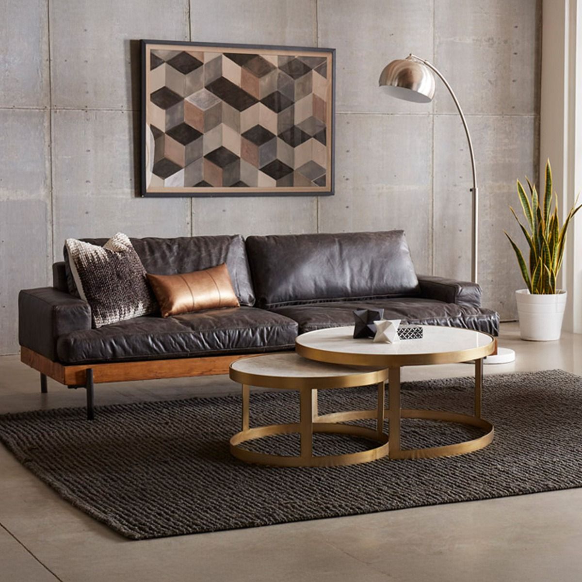 Portofino Industrial 94" Sofa in Morocco Black Leather from Home Trends & Design - Luna Furniture