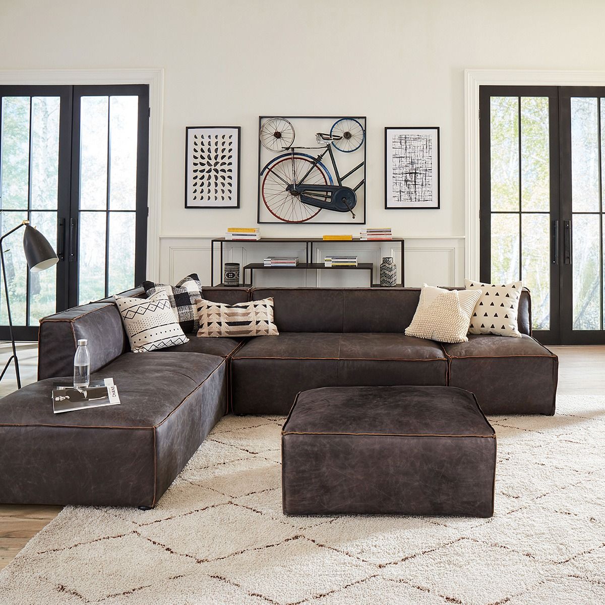 Portofino Loft Three Piece Sectional Sofa in Antique Ebony Leather from Home Trends & Design - Luna Furniture