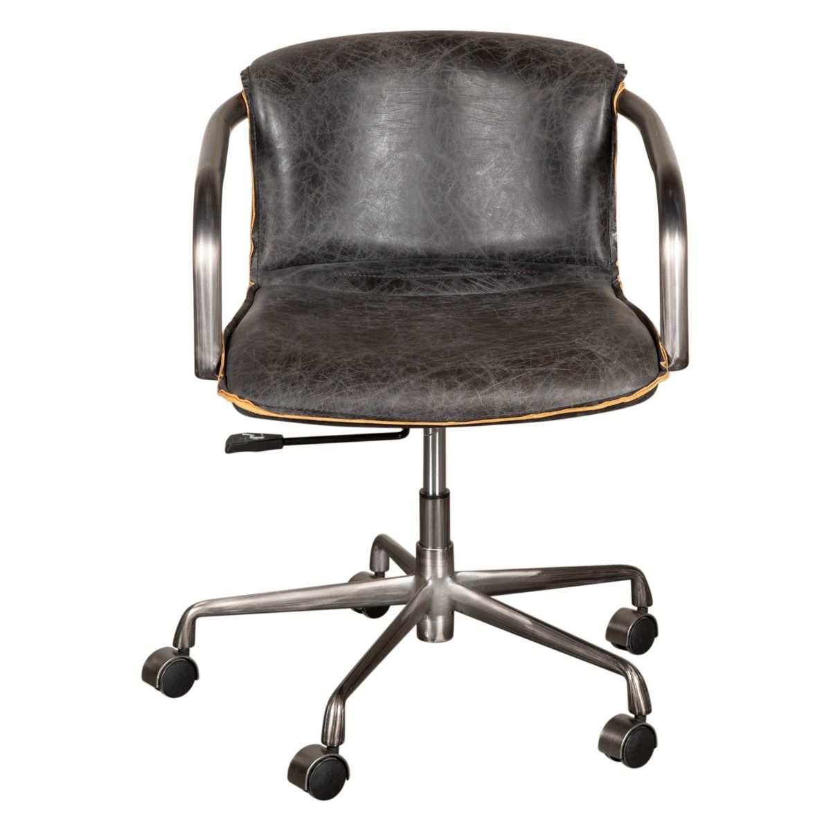 Portofino Swivel Office Chair in Antique Ebony Leather and Antique Zinc from Home Trends & Design - Luna Furniture