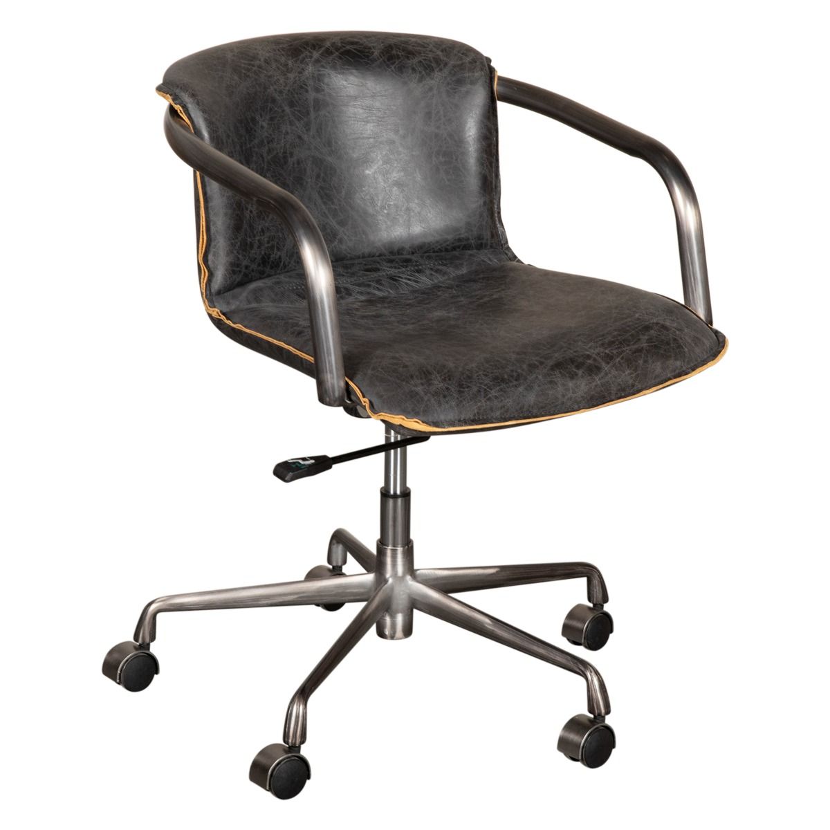 Portofino Swivel Office Chair in Antique Ebony Leather and Antique Zinc from Home Trends & Design - Luna Furniture