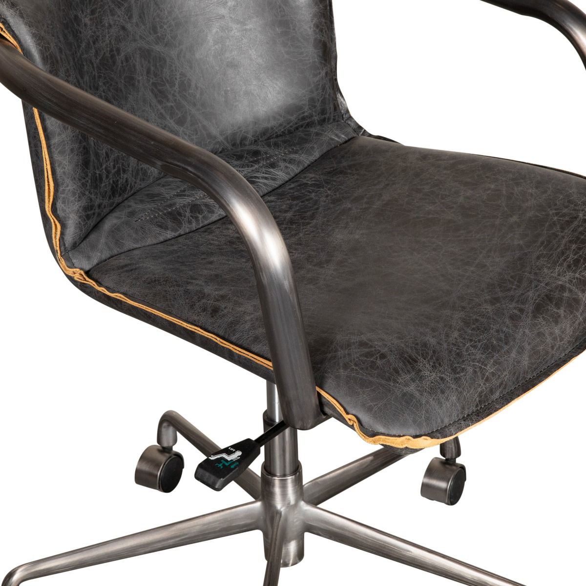 Portofino Swivel Office Chair in Antique Ebony Leather and Antique Zinc from Home Trends & Design - Luna Furniture