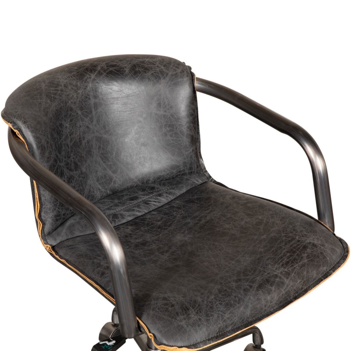 Portofino Swivel Office Chair in Antique Ebony Leather and Antique Zinc from Home Trends & Design - Luna Furniture