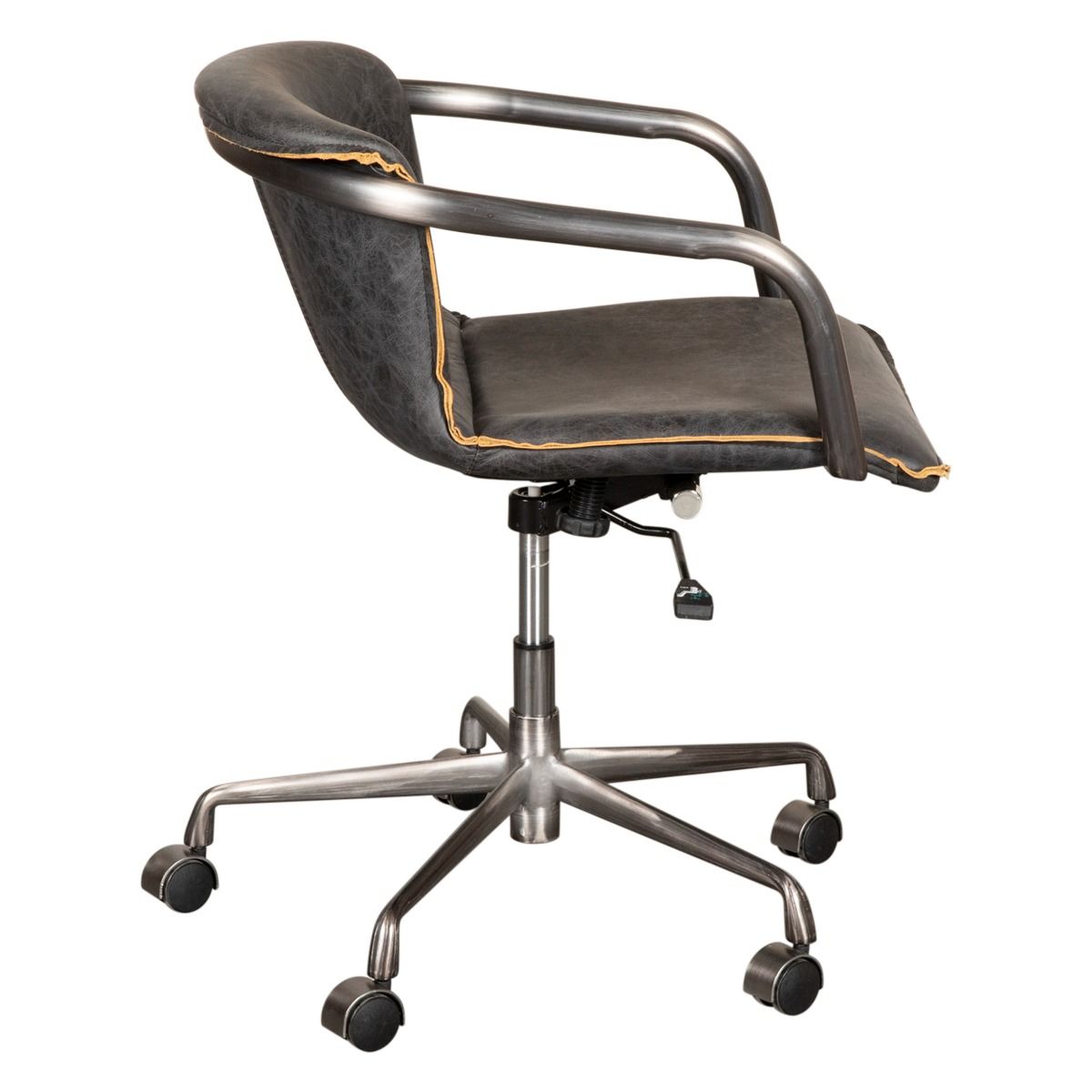 Portofino Swivel Office Chair in Antique Ebony Leather and Antique Zinc from Home Trends & Design - Luna Furniture