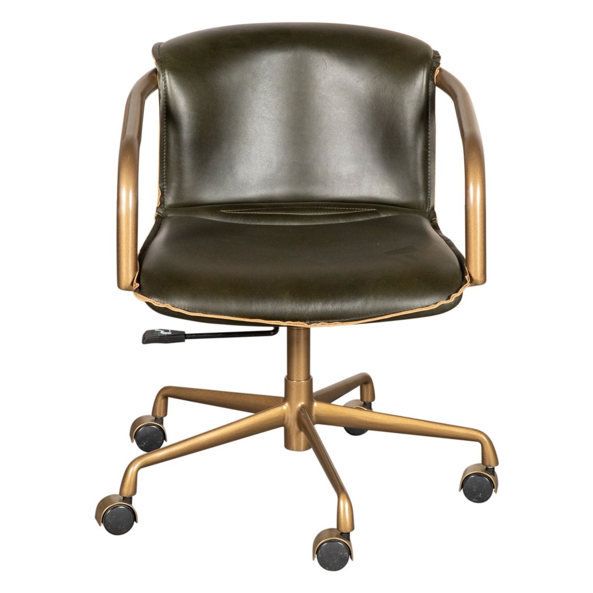 Portofino Swivel Office Chair in Emerald Green Leather and Antique Gold from Home Trends & Design - Luna Furniture