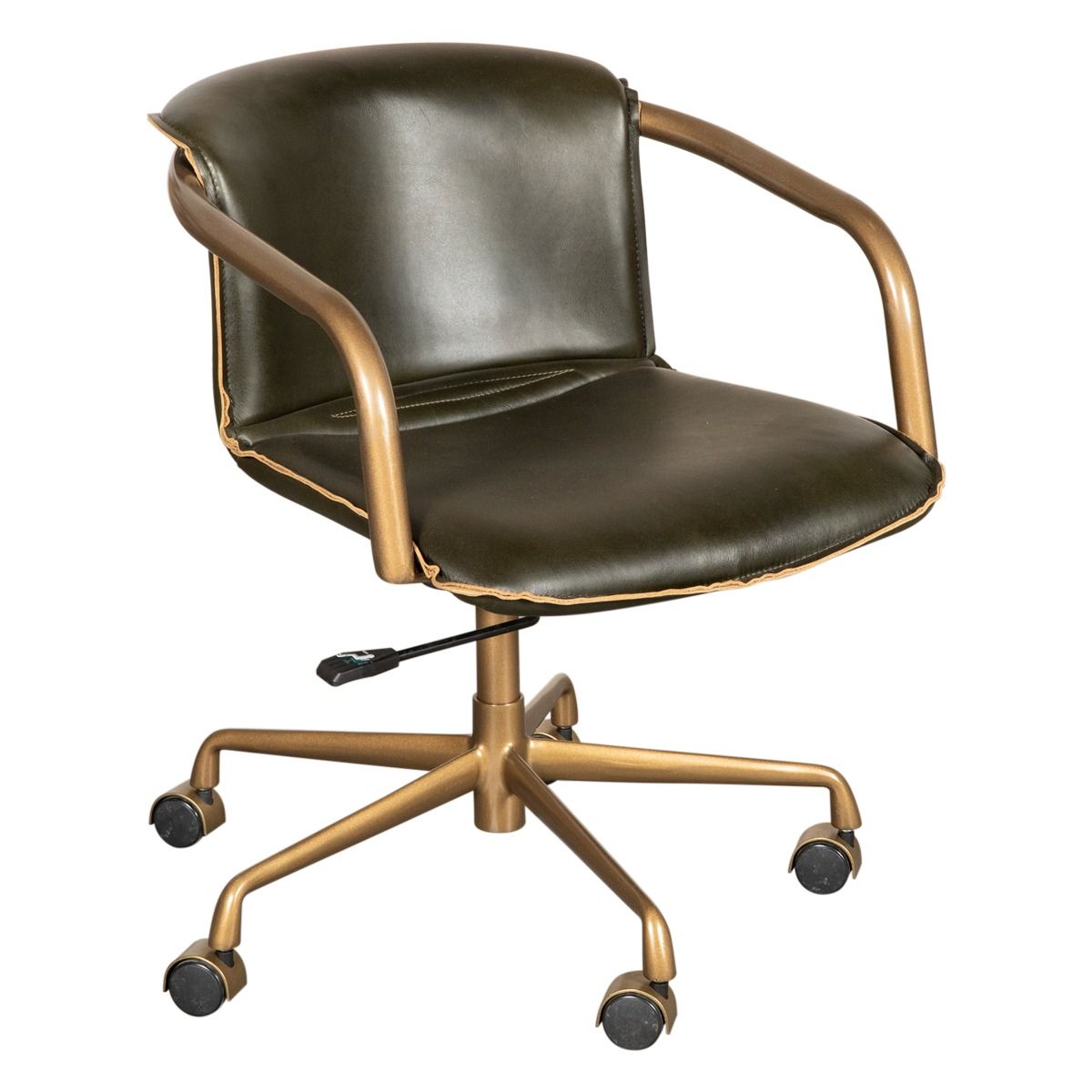 Portofino Swivel Office Chair in Emerald Green Leather and Antique Gold from Home Trends & Design - Luna Furniture