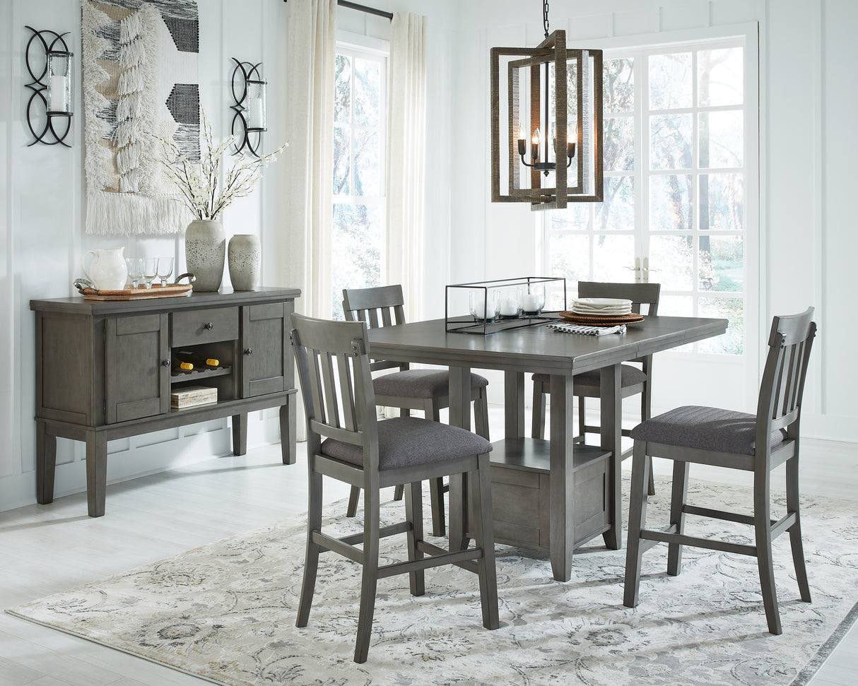 Hallanden Gray Counter Height Dining Table and 4 Barstools with Server from Ashley - Luna Furniture