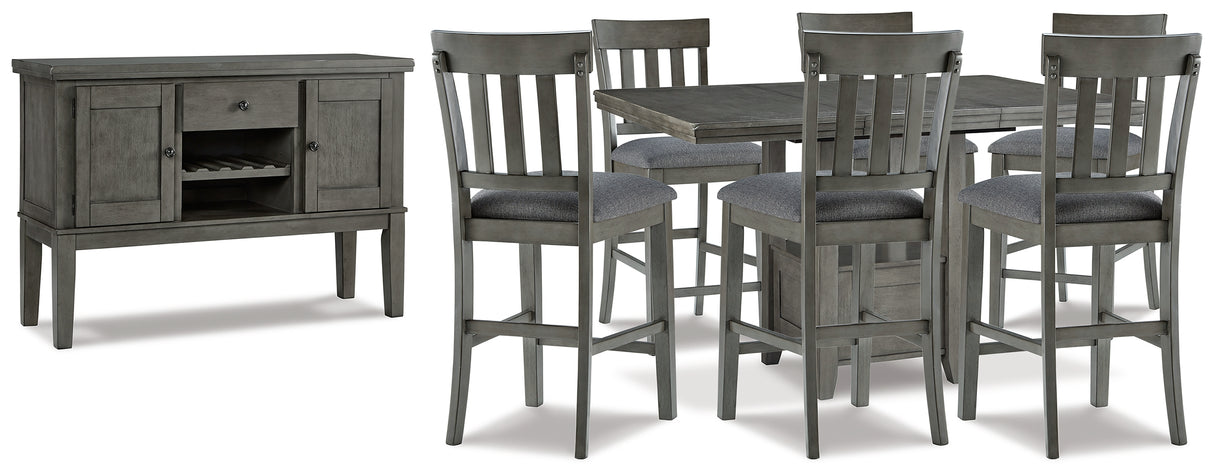 Hallanden Gray Counter Height Dining Table and 6 Barstools with Server from Ashley - Luna Furniture