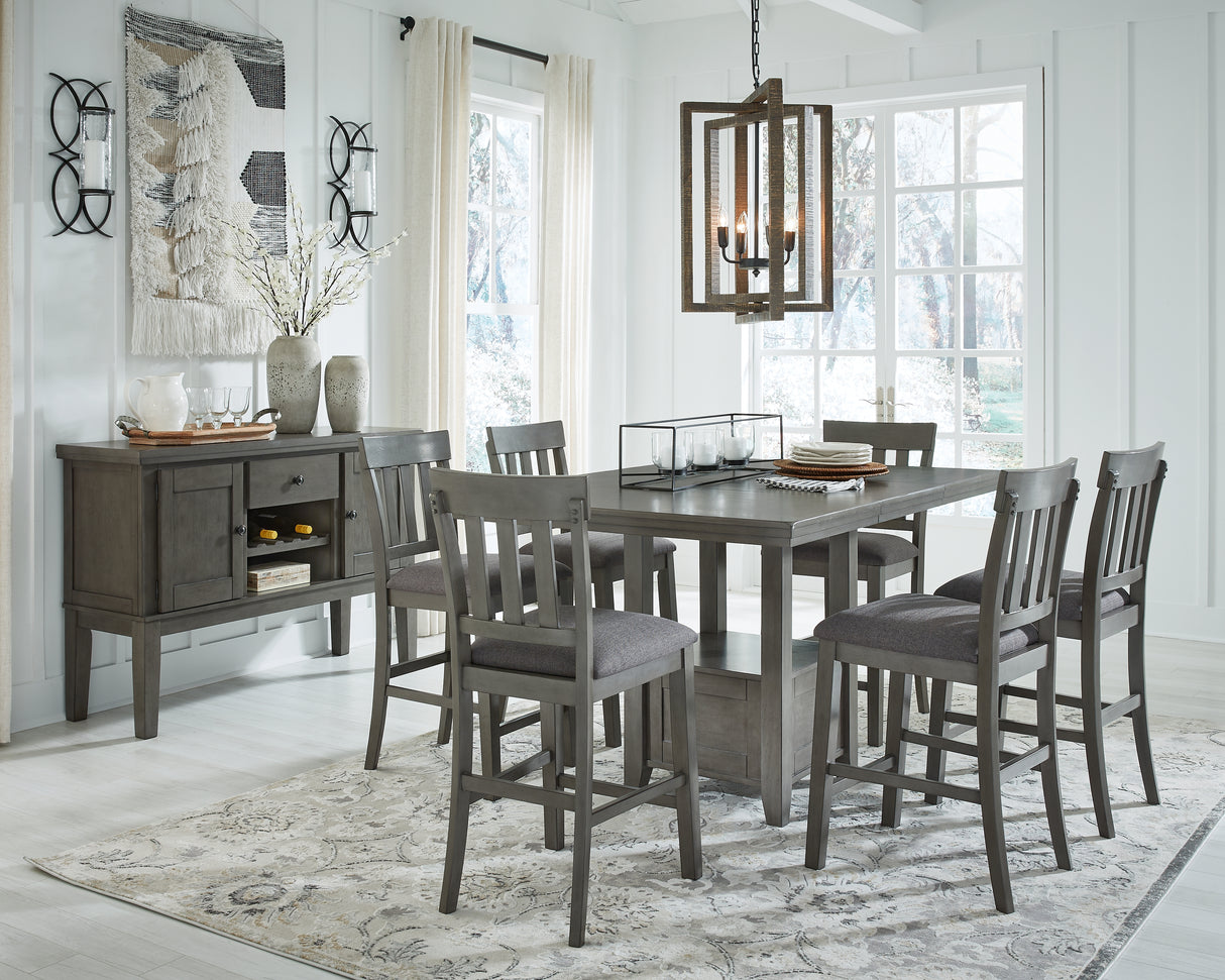 Hallanden Gray Counter Height Dining Table and 6 Barstools with Server from Ashley - Luna Furniture