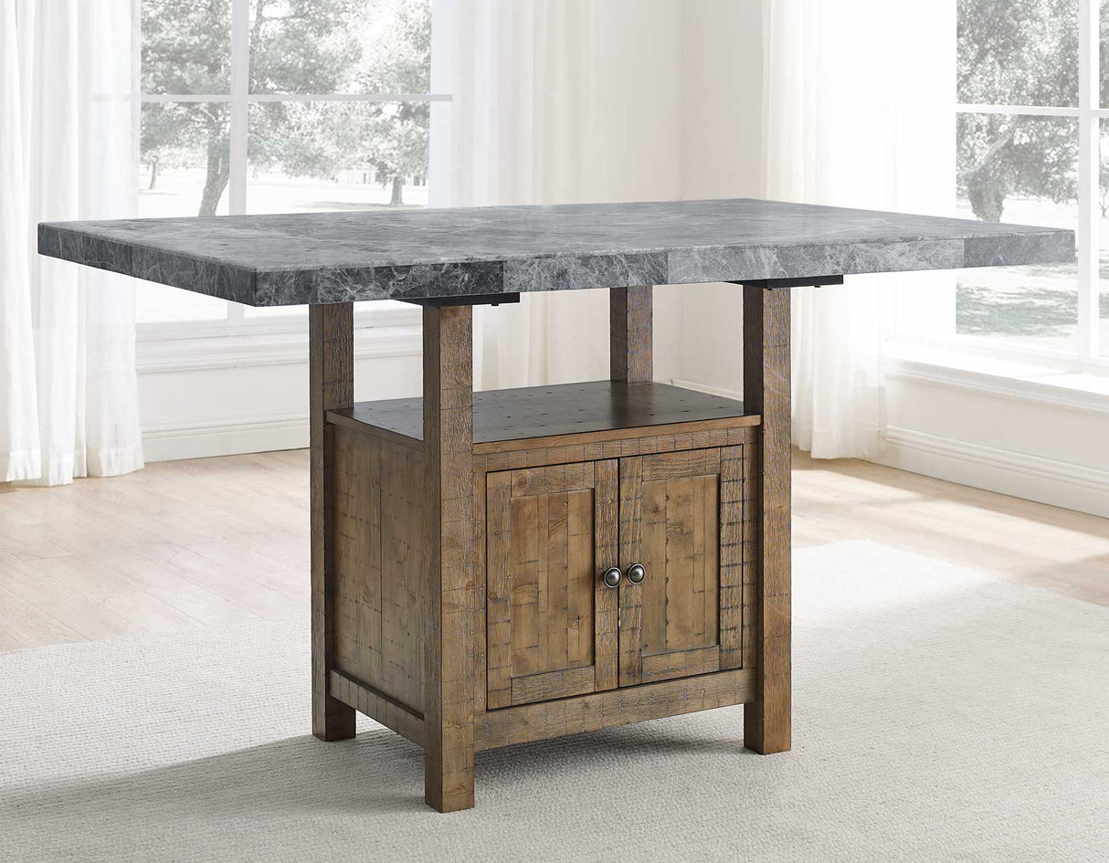 Grayson Gray Marble Top 60″ Storage Counter Height Table from Steve Silver - Luna Furniture