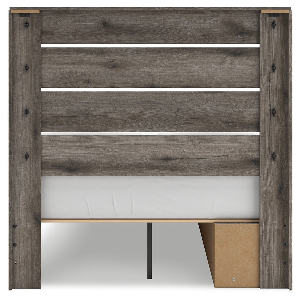 Graystorm Full Panel Bed with Storage with Mirrored Dresser, Chest and Nightstand in Brown Gray from Ashley - Luna Furniture