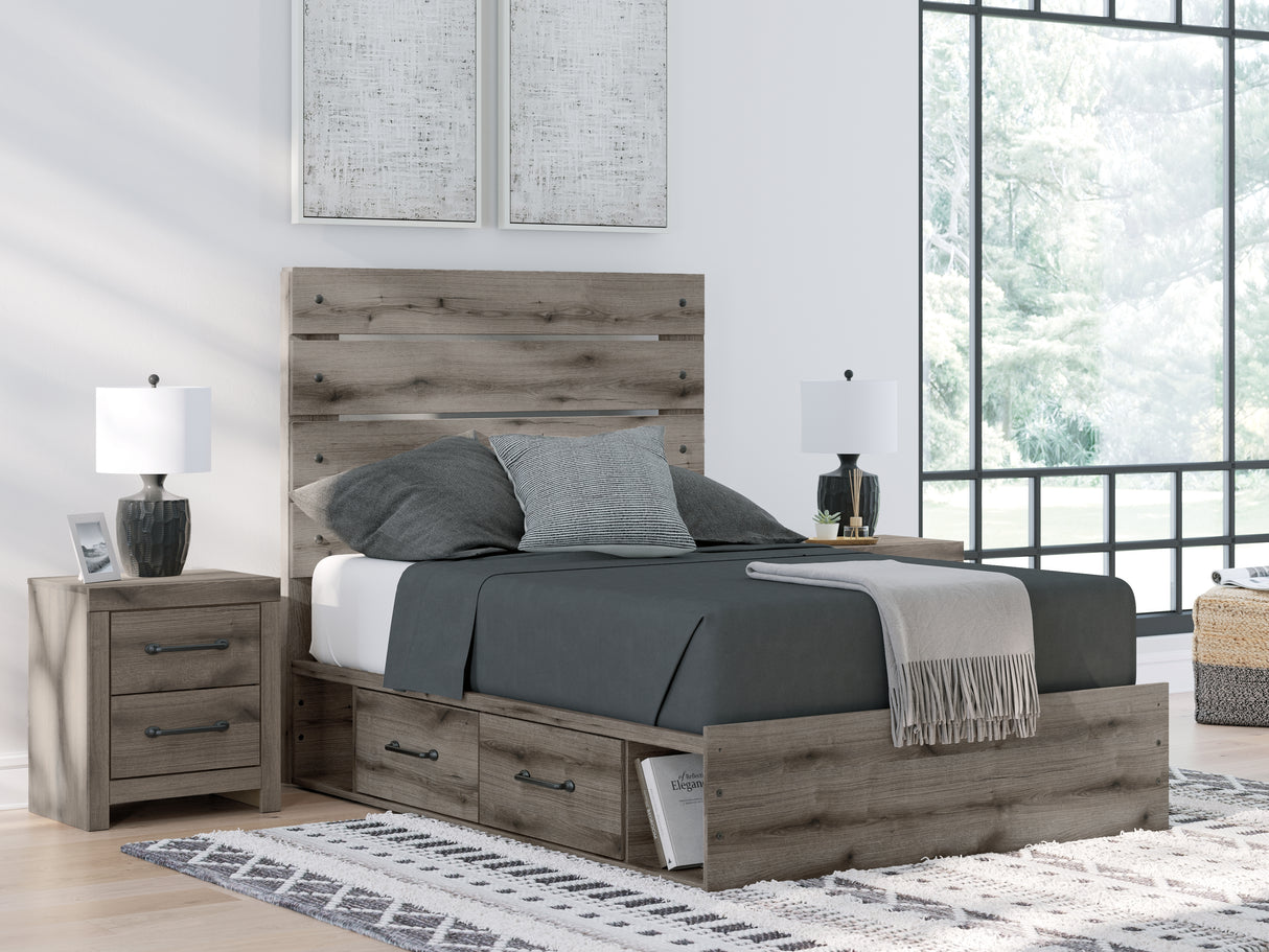 Graystorm Full Panel Bed with Storage with Mirrored Dresser, Chest and Nightstand in Brown Gray from Ashley - Luna Furniture