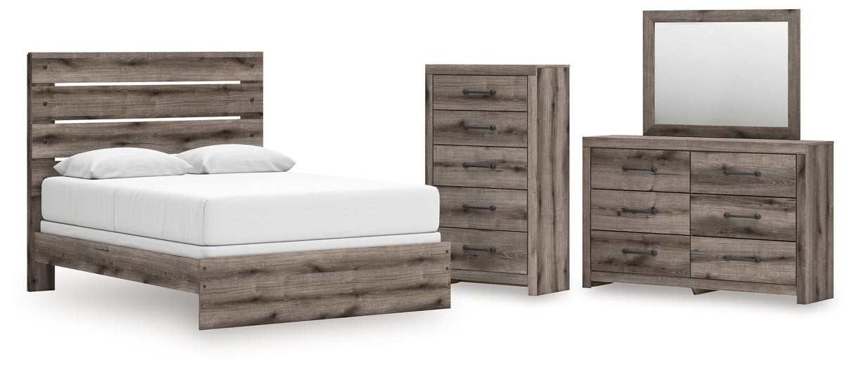 Graystorm Queen Panel Bed with Mirrored Dresser and Chest in Brown Gray from Ashley - Luna Furniture