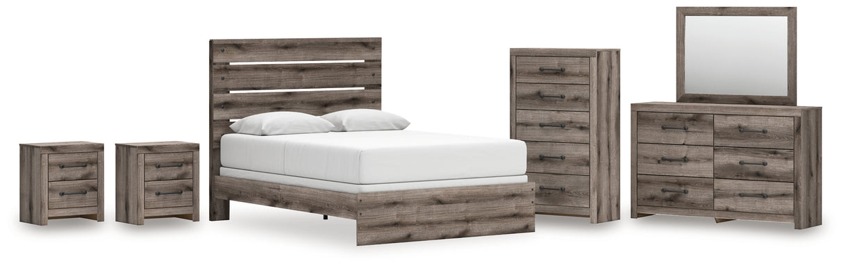 Graystorm Queen Panel Bed with Mirrored Dresser, Chest and 2 Nightstands in Brown Gray from Ashley - Luna Furniture