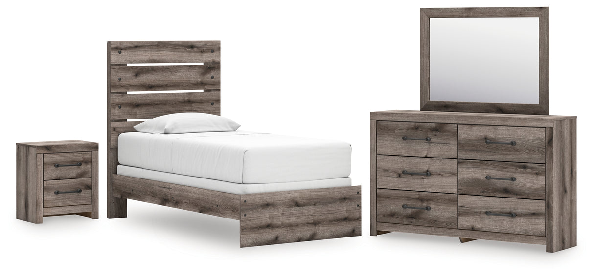 Graystorm Twin Panel Bed with Mirrored Dresser and Nightstand in Brown Gray from Ashley - Luna Furniture