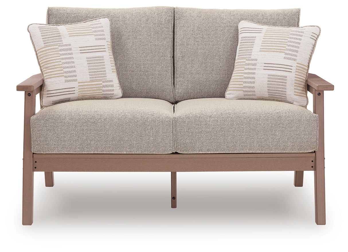 Grover Beach Driftwood Outdoor Loveseat with Cushion from Ashley Furniture - Luna Furniture
