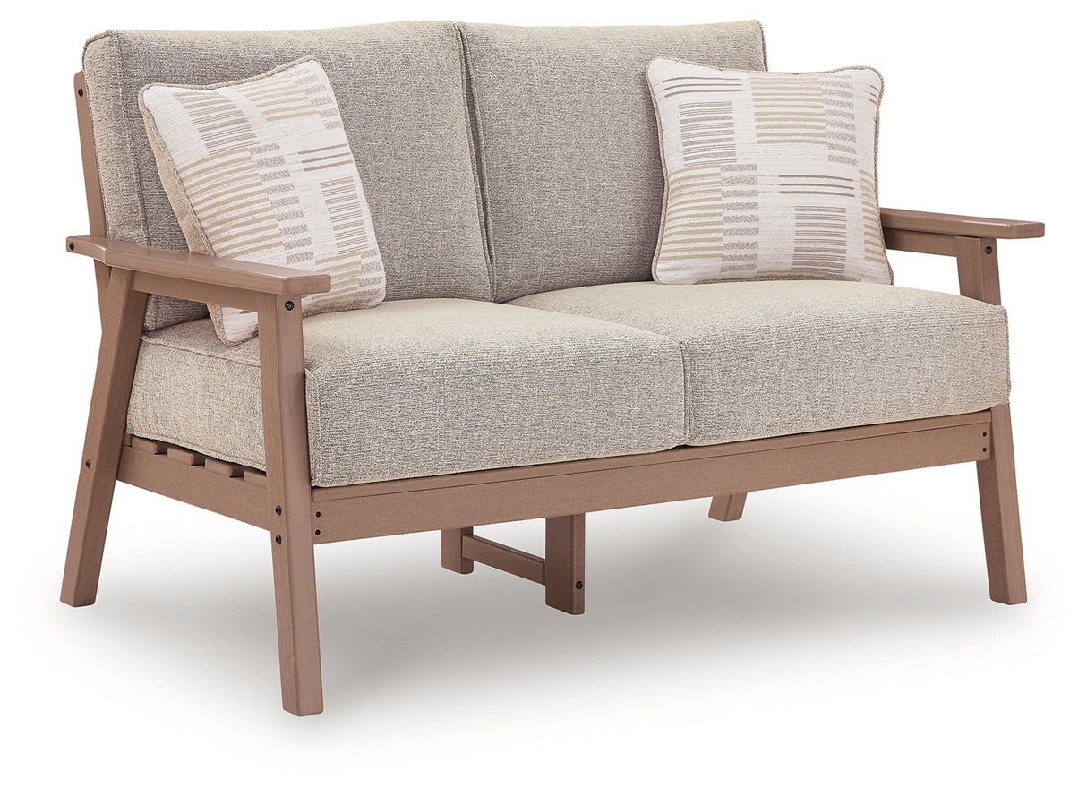 Grover Beach Outdoor Sofa, Loveseat, and Coffee Table in Driftwood from Ashley Furniture - Luna Furniture