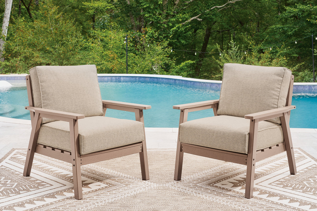 Grover Beach Outdoor Sofa, 2 Chairs, and Coffee Table in Driftwood from Ashley Furniture - Luna Furniture