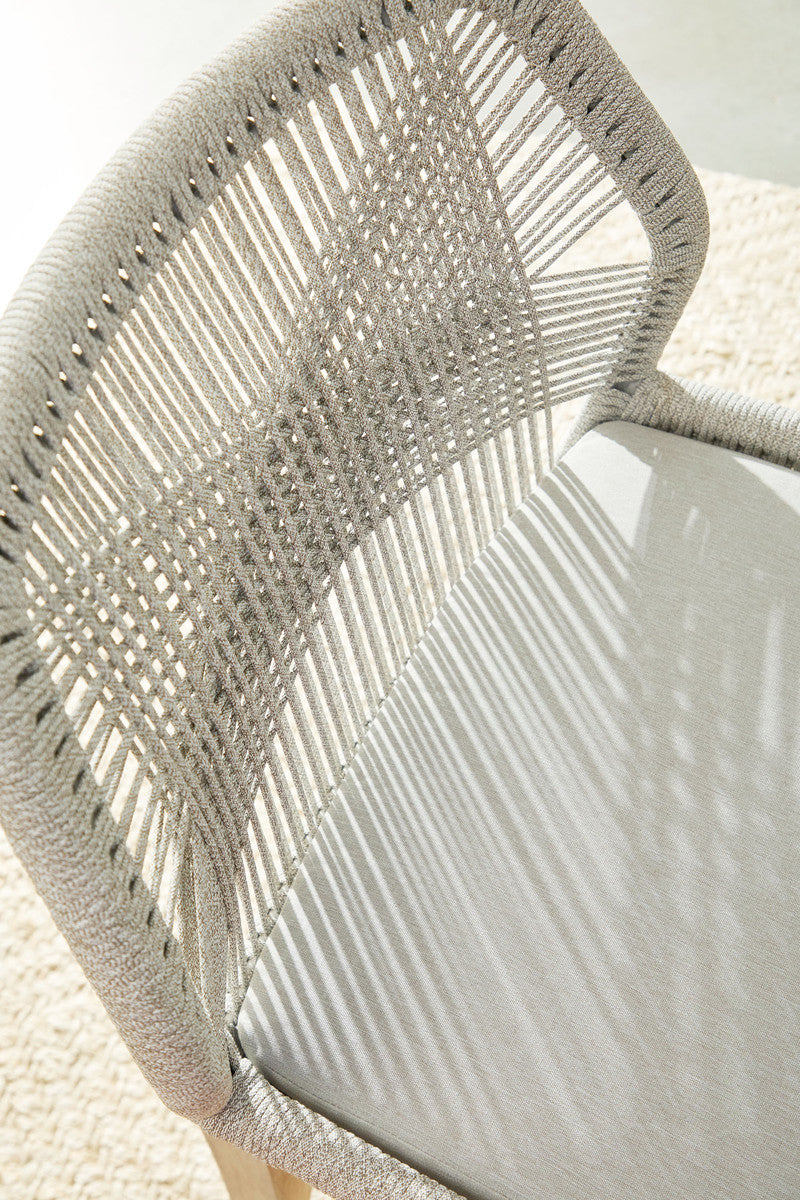 Loom Outdoor Barstool in Taupe & White Flat Rope, Performance Pumice, Gray Teak from Essentials For Living - Luna Furniture