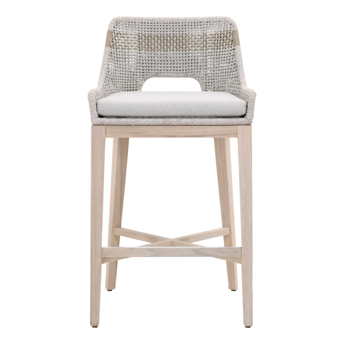 Tapestry Outdoor Barstool in Taupe & White Flat Rope, Taupe Stripe, Performance Pumice, Gray Teak from Essentials For Living - Luna Furniture