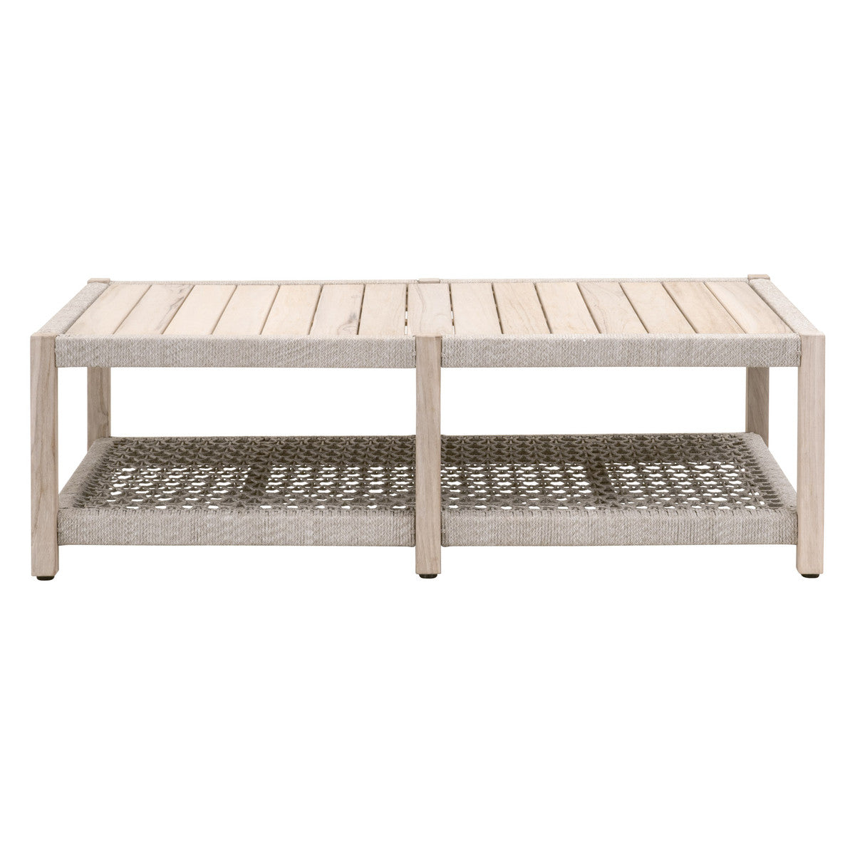 Wrap Outdoor Coffee Table in Taupe & White Flat Rope, Gray Teak from Essentials For Living - Luna Furniture