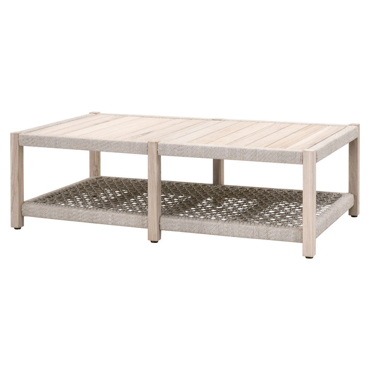 Wrap Outdoor Coffee Table in Taupe & White Flat Rope, Gray Teak from Essentials For Living - Luna Furniture