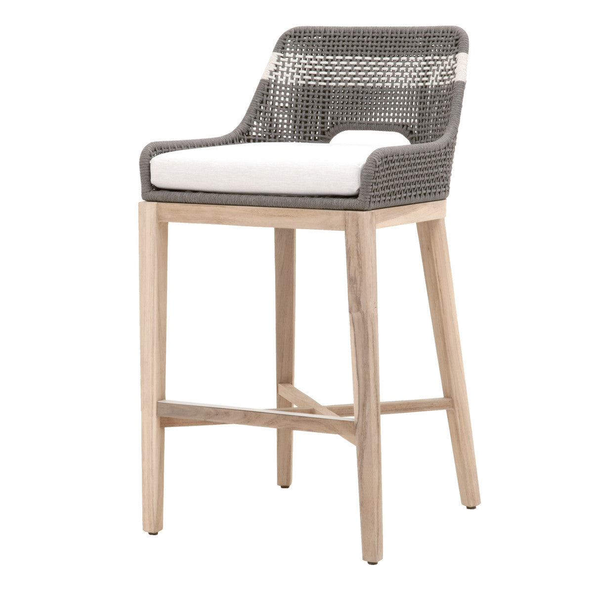 Tapestry Outdoor Barstool in Dove Flat Rope, White Speckle Stripe, Performance White Speckle, Gray Teak from Essentials For Living - Luna Furniture