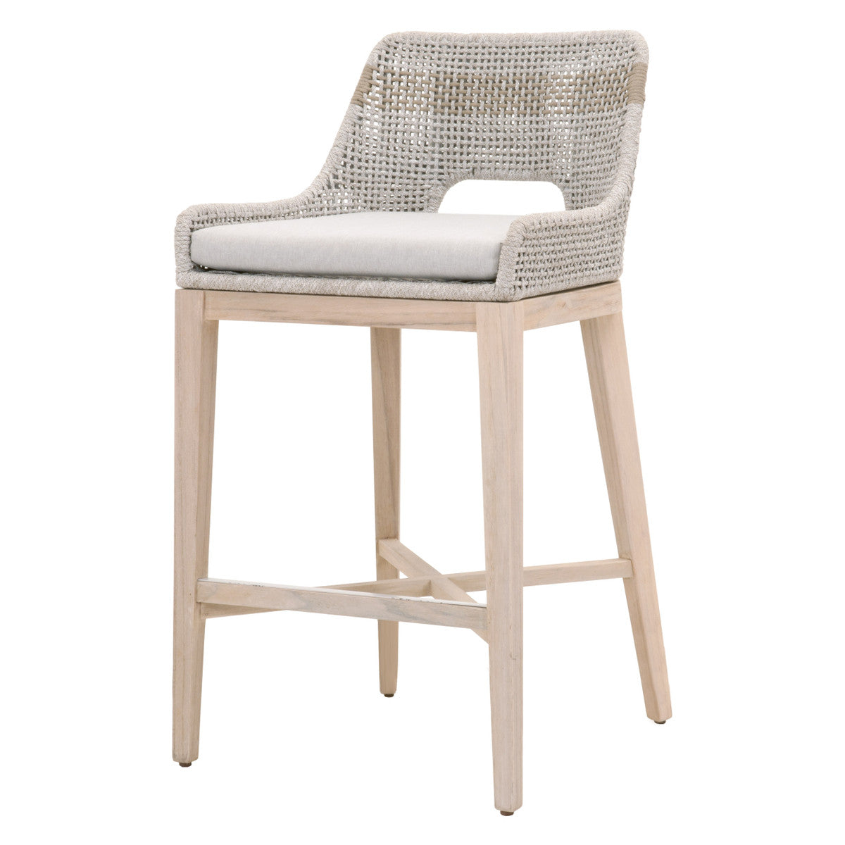Tapestry Outdoor Barstool in Taupe & White Flat Rope, Taupe Stripe, Performance Pumice, Gray Teak from Essentials For Living - Luna Furniture