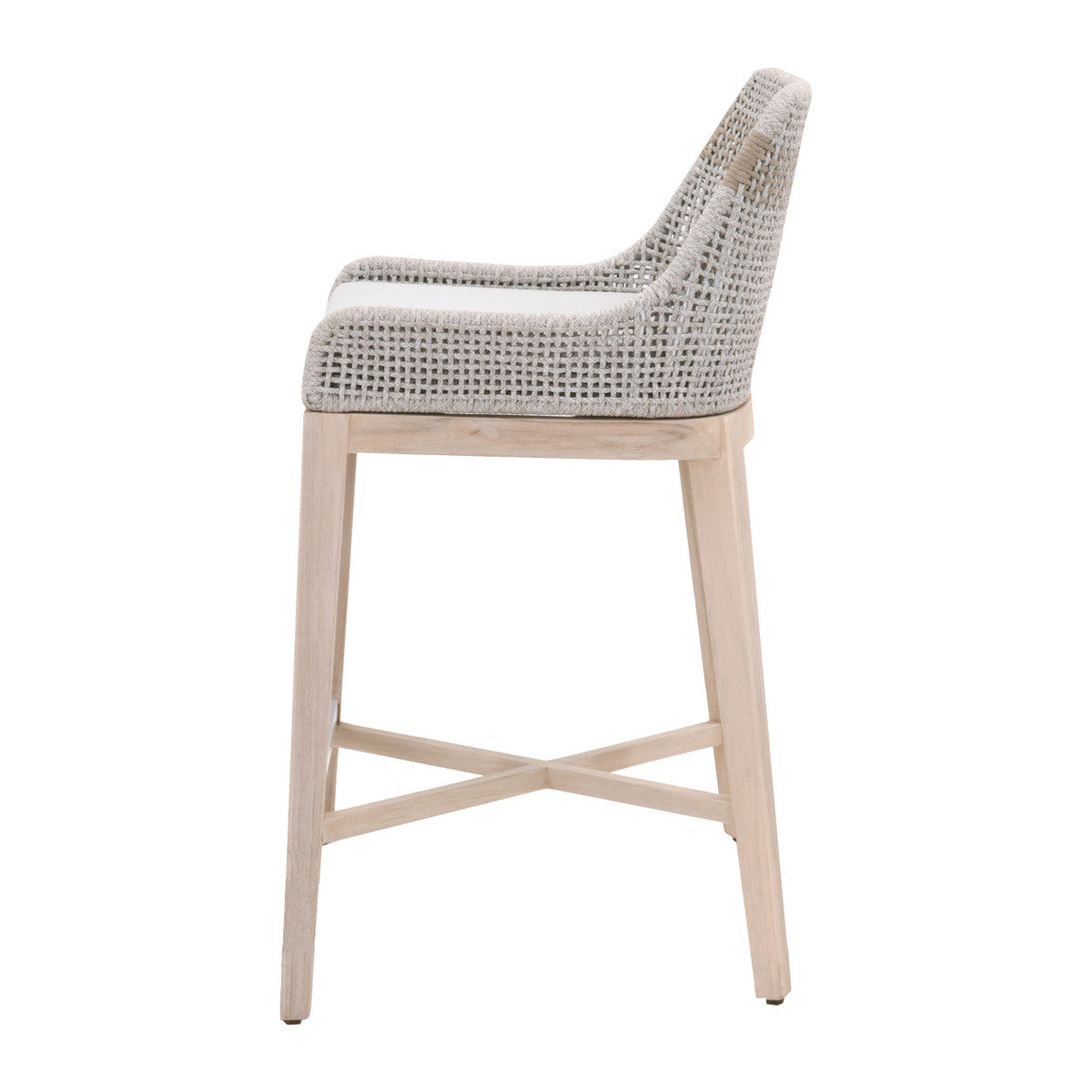 Tapestry Outdoor Barstool in Taupe & White Flat Rope, Taupe Stripe, Performance Pumice, Gray Teak from Essentials For Living - Luna Furniture