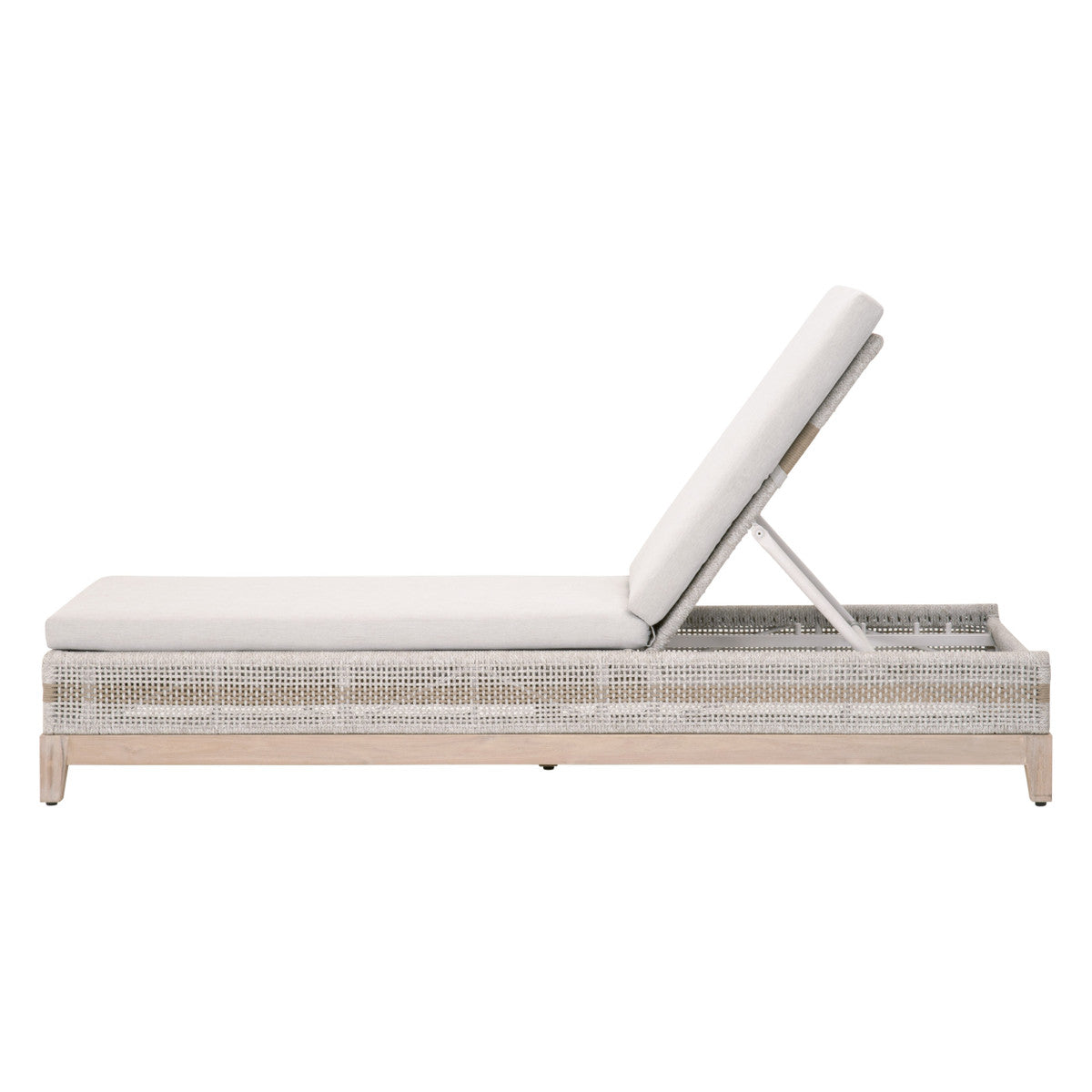 Tapestry Outdoor Chaise Lounge in Taupe & White Flat Rope, Taupe Stripe, Performance Pumice, Gray Teak from Essentials For Living - Luna Furniture