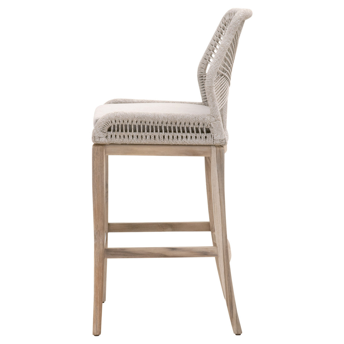 Loom Outdoor Barstool in Taupe & White Flat Rope, Performance Pumice, Gray Teak from Essentials For Living - Luna Furniture