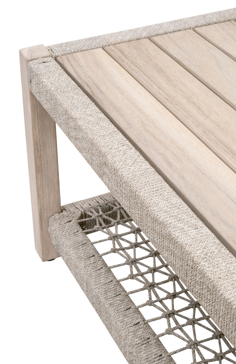 Wrap Outdoor Coffee Table in Taupe & White Flat Rope, Gray Teak from Essentials For Living - Luna Furniture