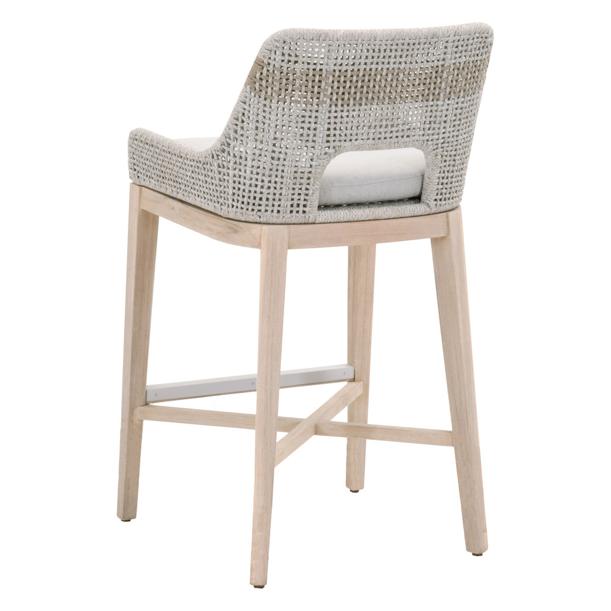 Tapestry Outdoor Barstool in Taupe & White Flat Rope, Taupe Stripe, Performance Pumice, Gray Teak from Essentials For Living - Luna Furniture