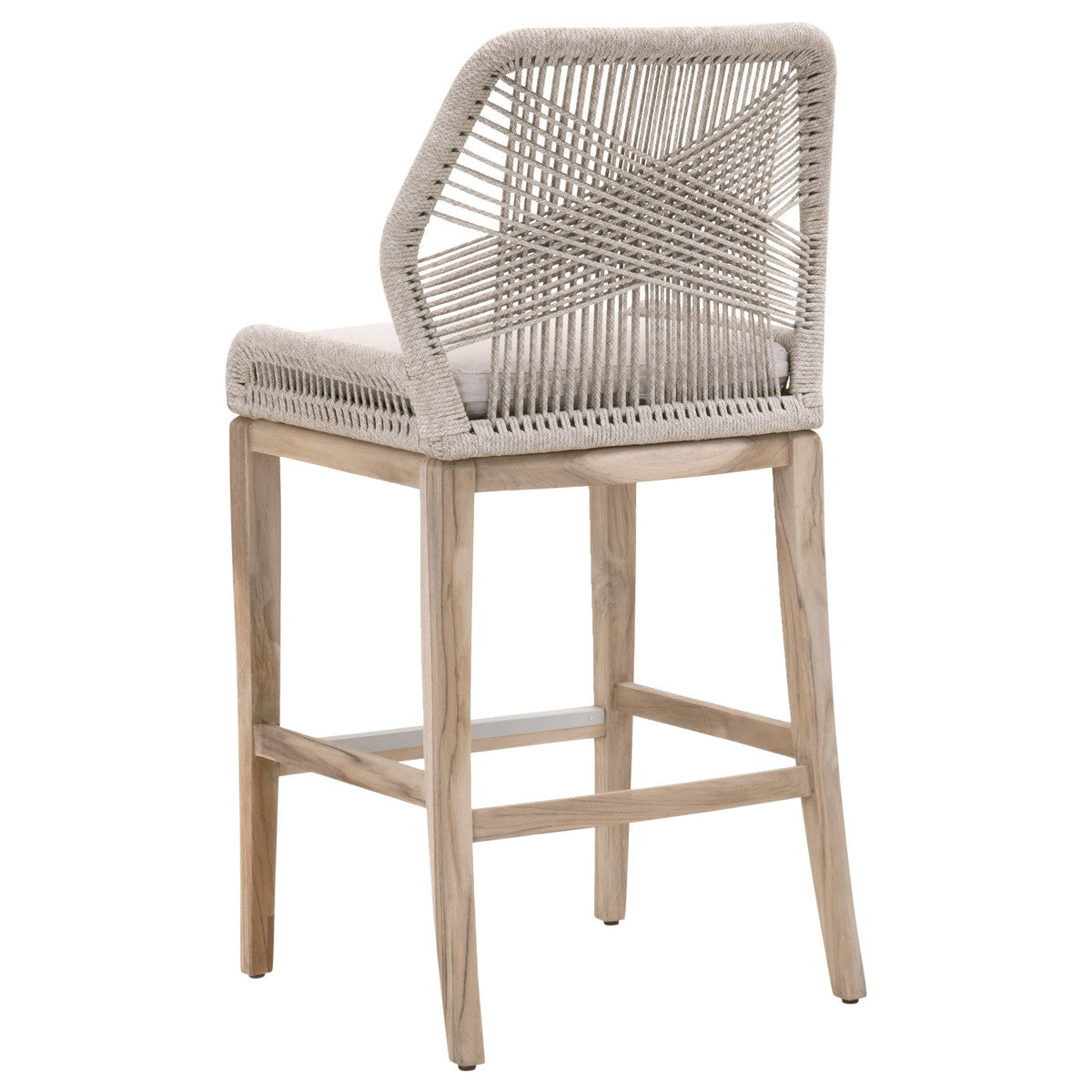 Loom Outdoor Barstool in Taupe & White Flat Rope, Performance Pumice, Gray Teak from Essentials For Living - Luna Furniture