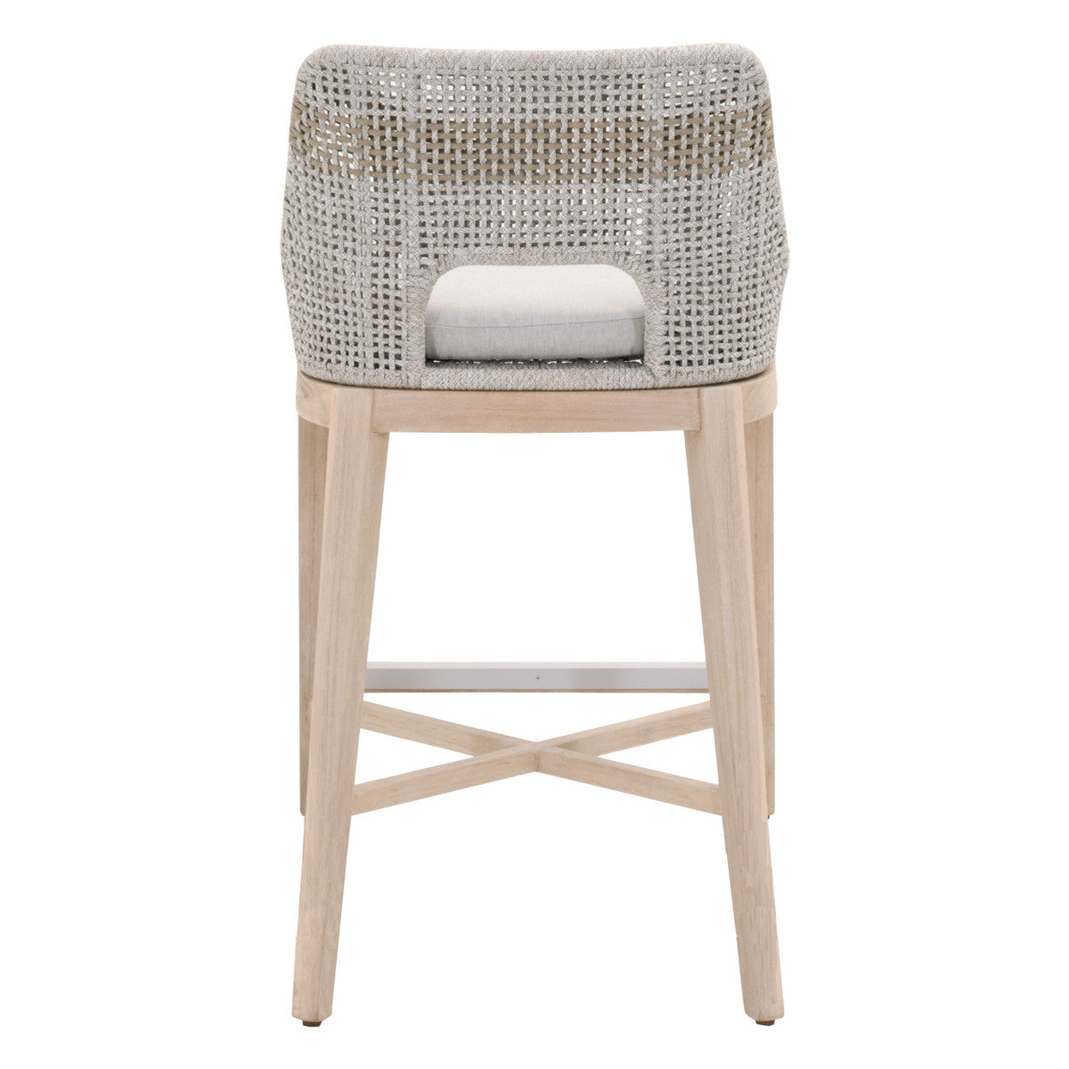 Tapestry Outdoor Barstool in Taupe & White Flat Rope, Taupe Stripe, Performance Pumice, Gray Teak from Essentials For Living - Luna Furniture