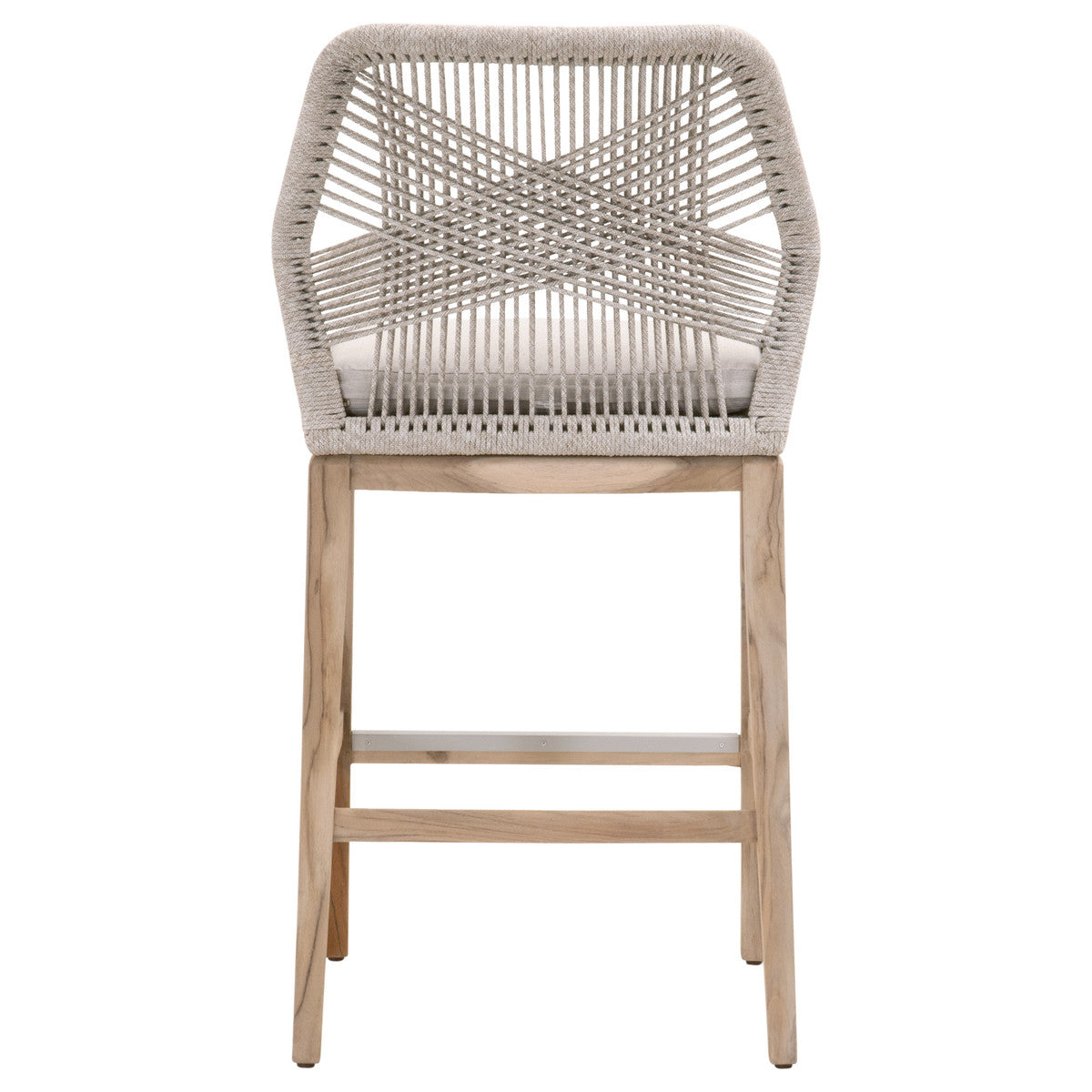 Loom Outdoor Barstool in Taupe & White Flat Rope, Performance Pumice, Gray Teak from Essentials For Living - Luna Furniture