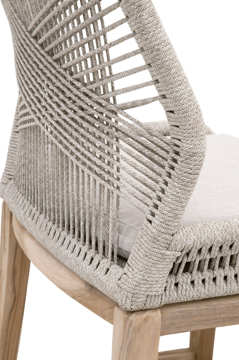 Loom Outdoor Barstool in Taupe & White Flat Rope, Performance Pumice, Gray Teak from Essentials For Living - Luna Furniture