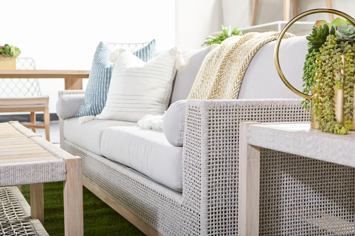 Wrap Outdoor Coffee Table in Taupe & White Flat Rope, Gray Teak from Essentials For Living - Luna Furniture