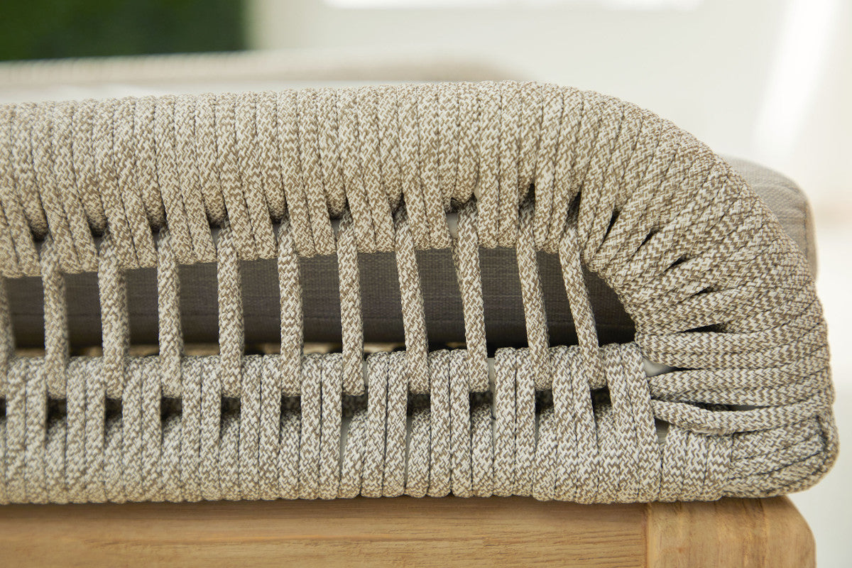Loom Outdoor Barstool in Taupe & White Flat Rope, Performance Pumice, Gray Teak from Essentials For Living - Luna Furniture