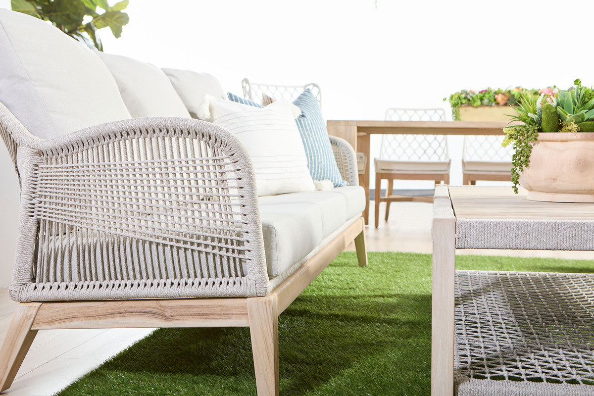 Wrap Outdoor Coffee Table in Taupe & White Flat Rope, Gray Teak from Essentials For Living - Luna Furniture