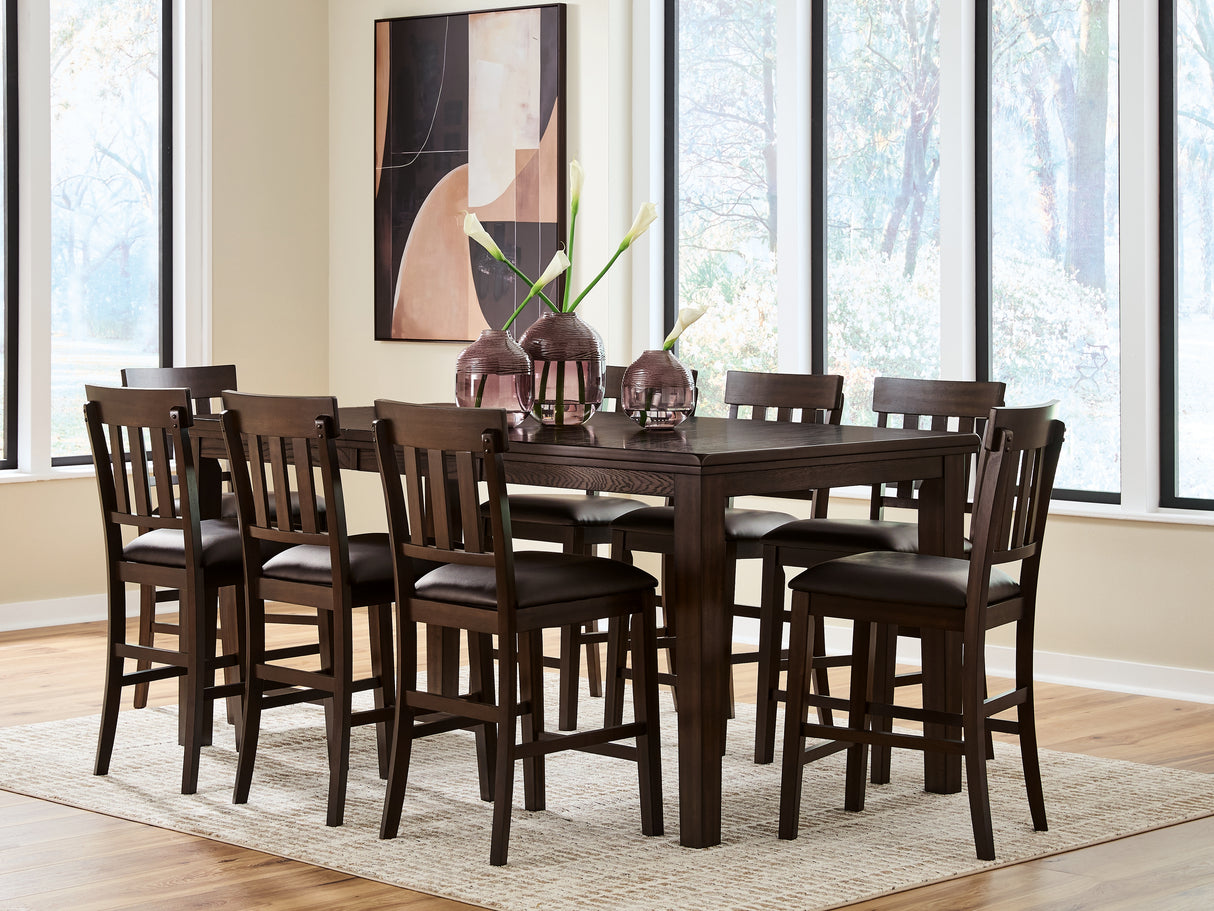 Haddigan Counter Height Dining Table and 8 Barstools in Dark Brown from Ashley - Luna Furniture