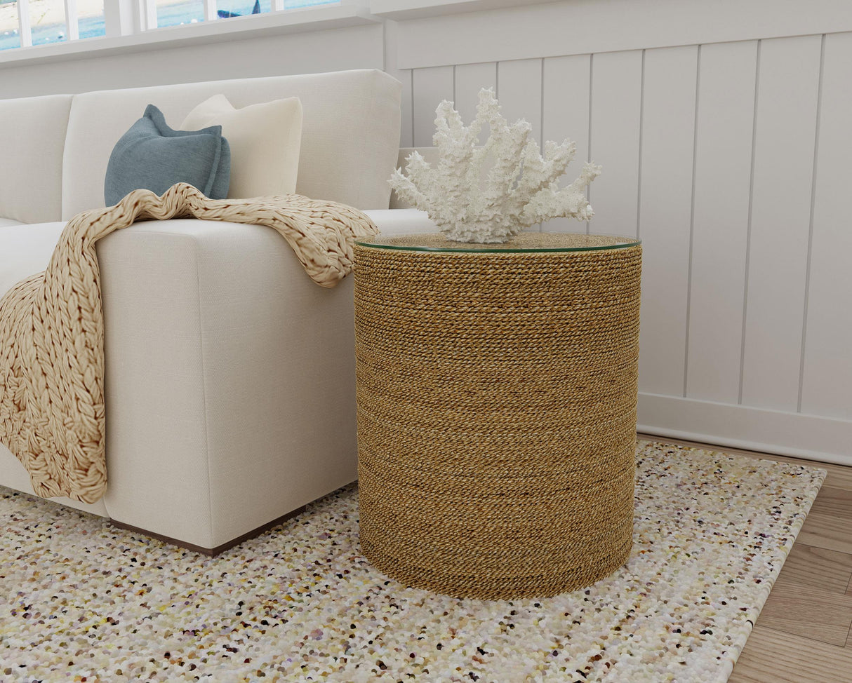 Halden Round Woven Seagrass Accent Side Table Light Brown from Coaster - Luna Furniture