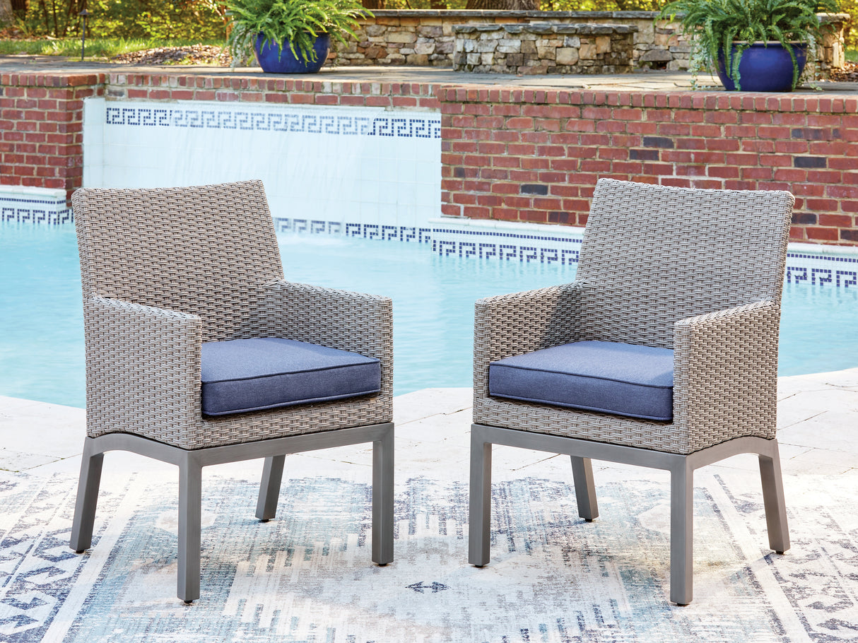 Half Moon Beach Blue/Gray Outdoor Arm Chair with Cushion (Set of 2) from Ashley Furniture - Luna Furniture