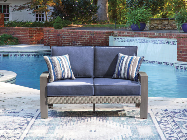 Half Moon Beach Blue/Gray Outdoor Loveseat with Cushion